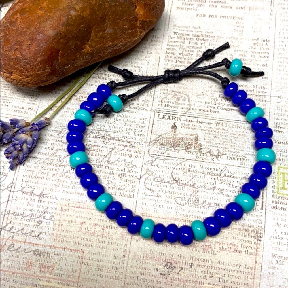 NEW Bracelet blue turquoise adjustable waxed cord - Picture 2 of 4